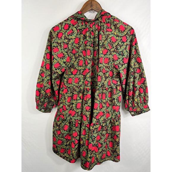 Eri + Ali Anthropologie Floral Tiered Mini Dress/Blouse Red Green Black Small - Picture 9 of 9